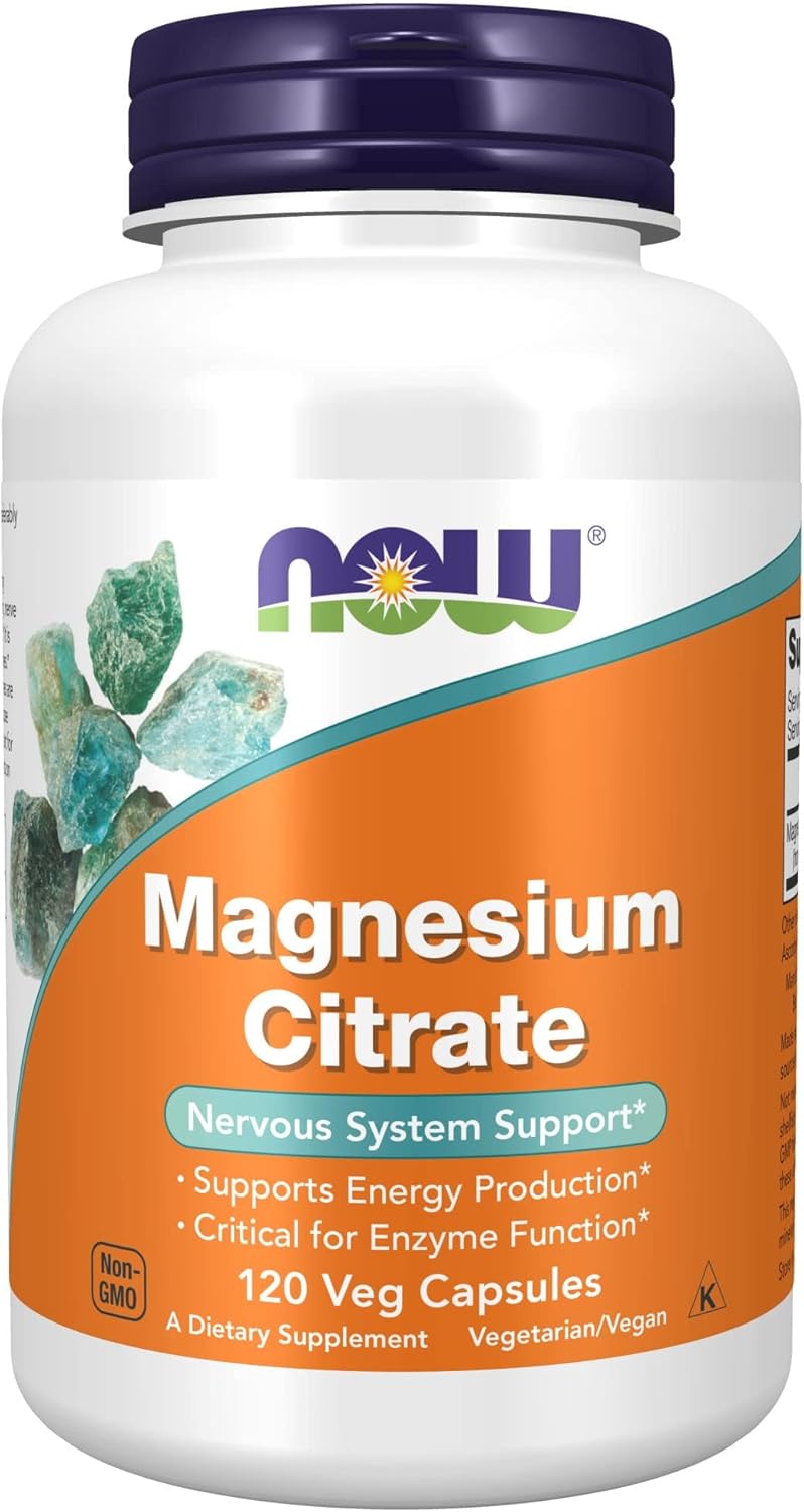 Magnesium citrate supplement bottle with crystals used for constipation relief and magnesium supplementation